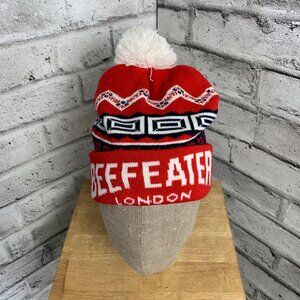 Beefeater London Gin Beanie Pom Hat Cap Red White Winter Toque Knit Festival